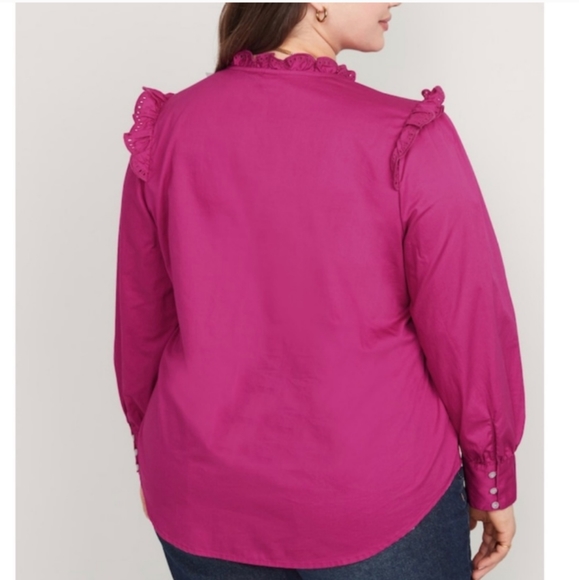 🆕Old Navy | Pink Eyelet Ruffle-Trimmed Button-Down Shirt Size Large - Picture 7 of 9